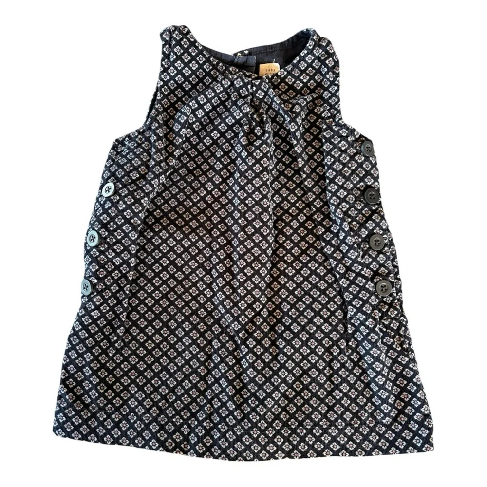 BABY GAP Navy White Corduroy Ribbed Floral Sleevless Button Toddler Dress 18-24M